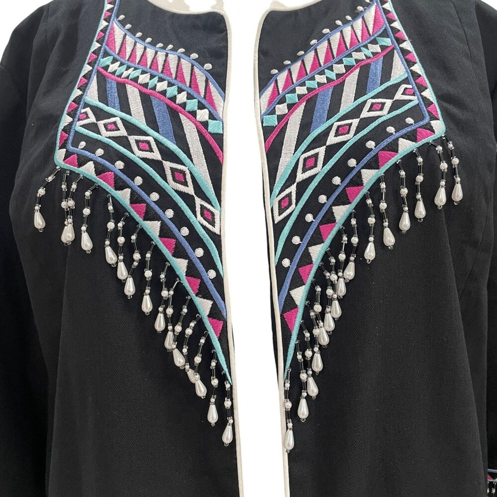 Bob Mackie Wearable Art Embroidered Beaded Jacket Black XL Boho Festival Chic - Picture 5 of 9